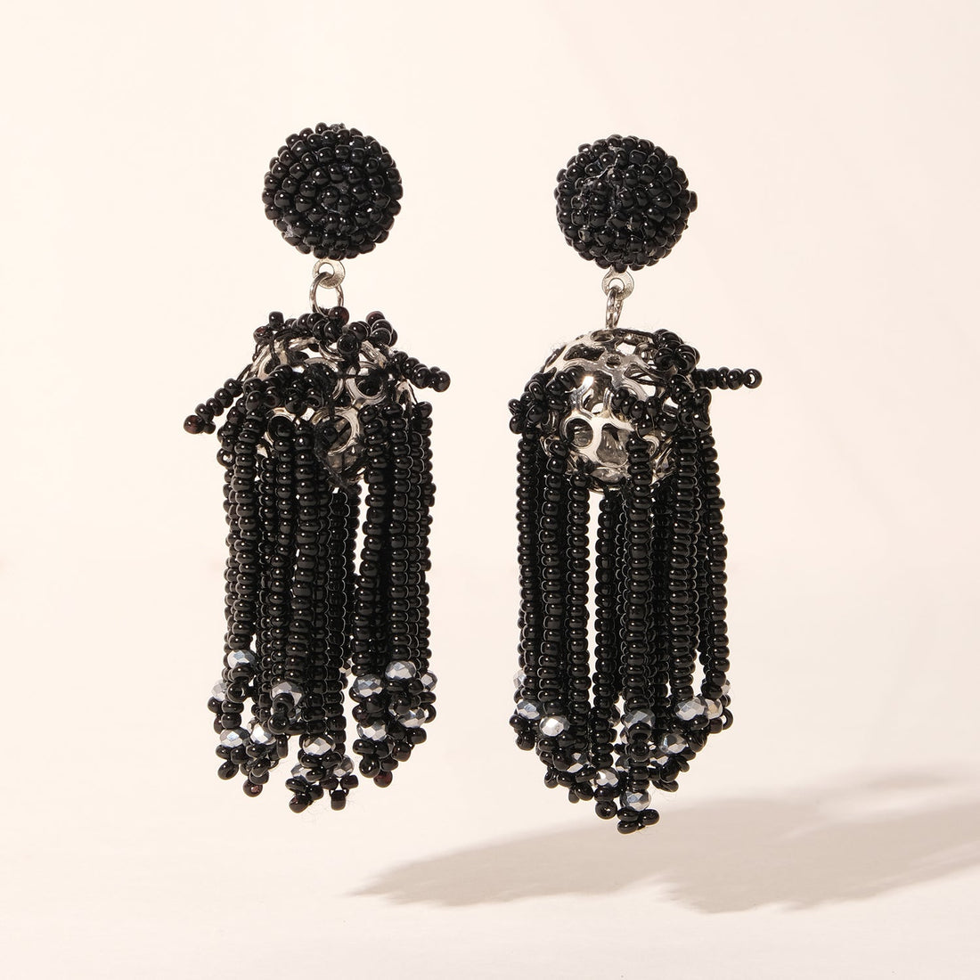 Midnight Black Beaded Tassel Earrings