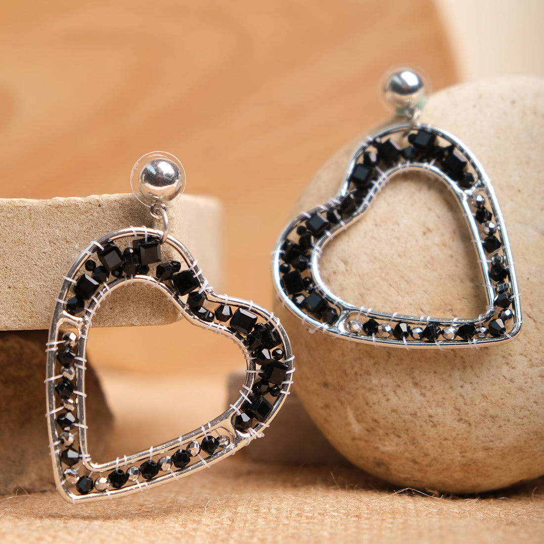 Midnight Heart Hoop Earrings