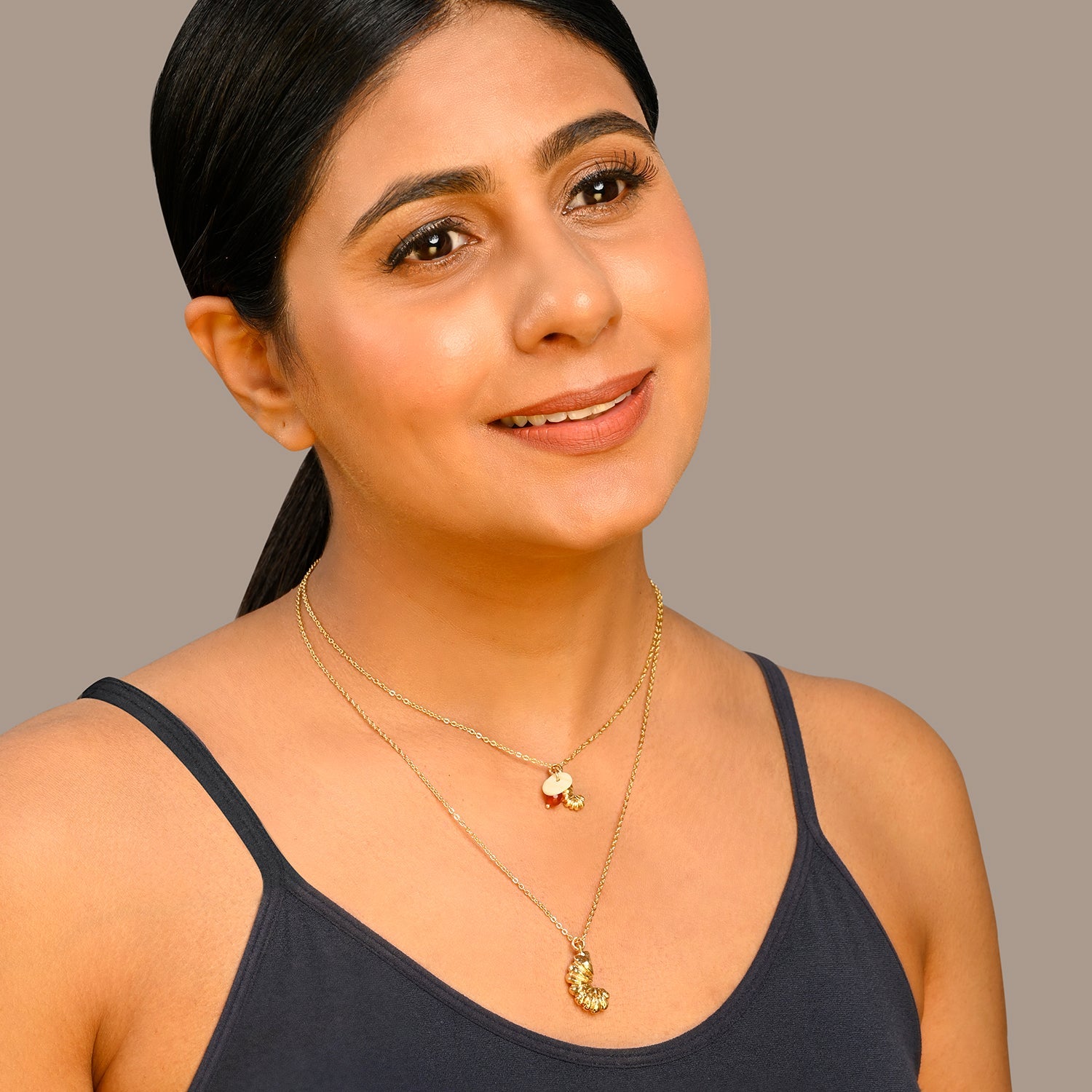 Mother of Pearl Shell layered Pendant Coral charm Necklace