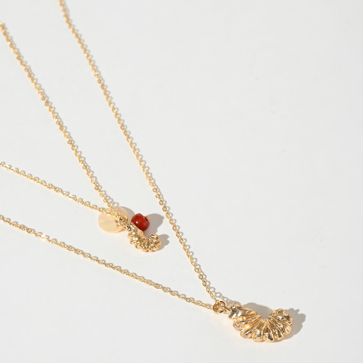 Mother of Pearl Shell layered Pendant Coral charm Necklace