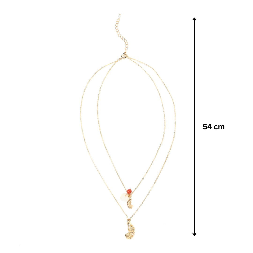 Mother of Pearl Shell layered Pendant Coral charm Necklace