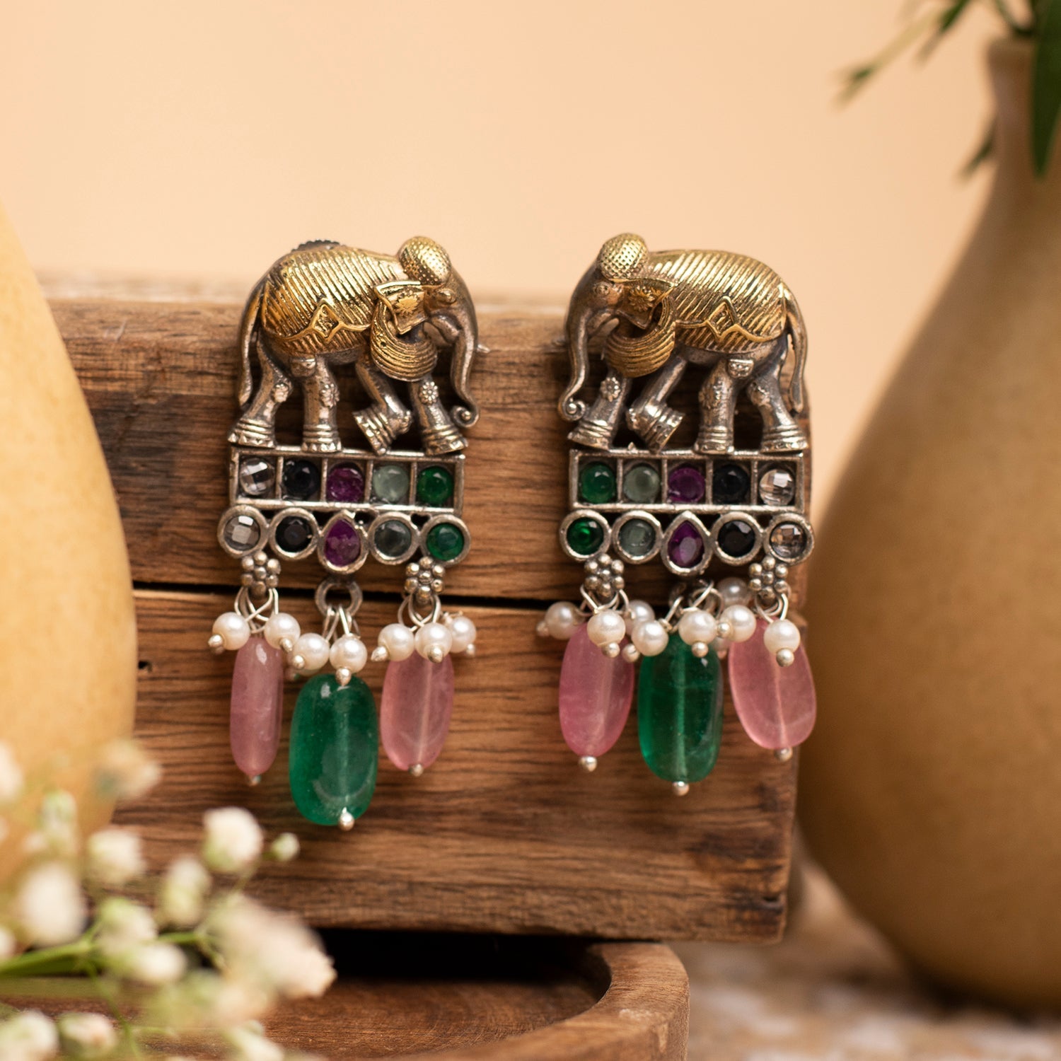 Multi-Colored Elephant Drop Earrings