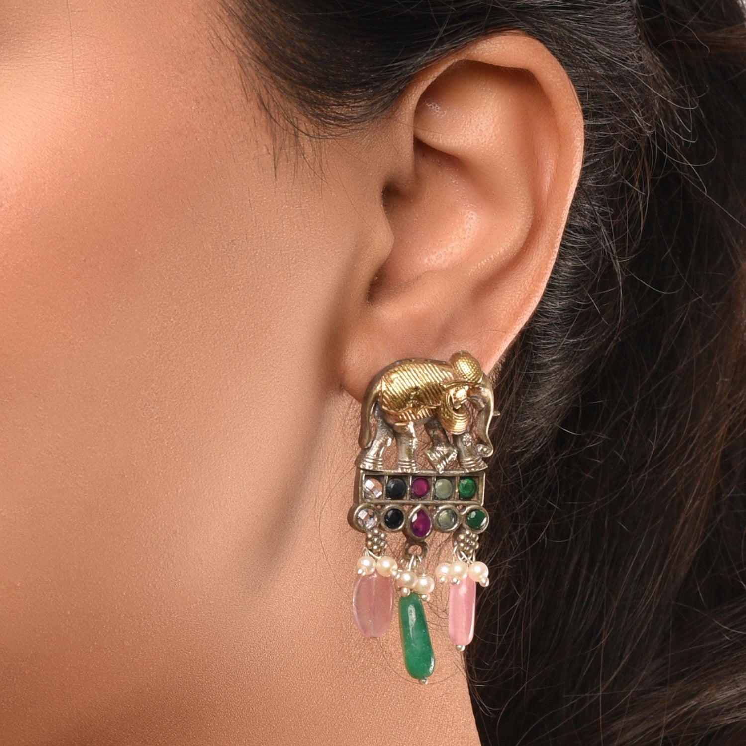 Multi-Colored Elephant Drop Earrings