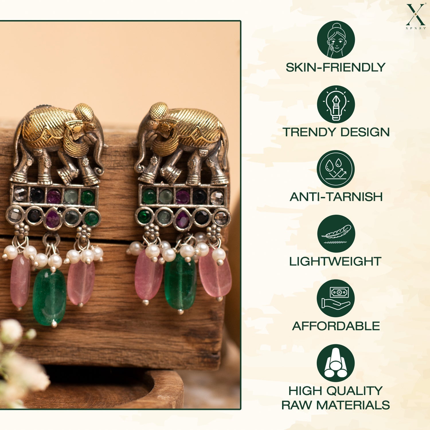 Multi-Colored Elephant Drop Earrings