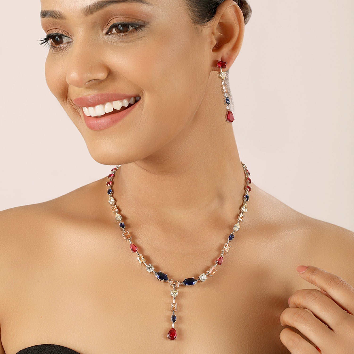 Multi Coloured Contemporary Designer Necklace Set with Earrings