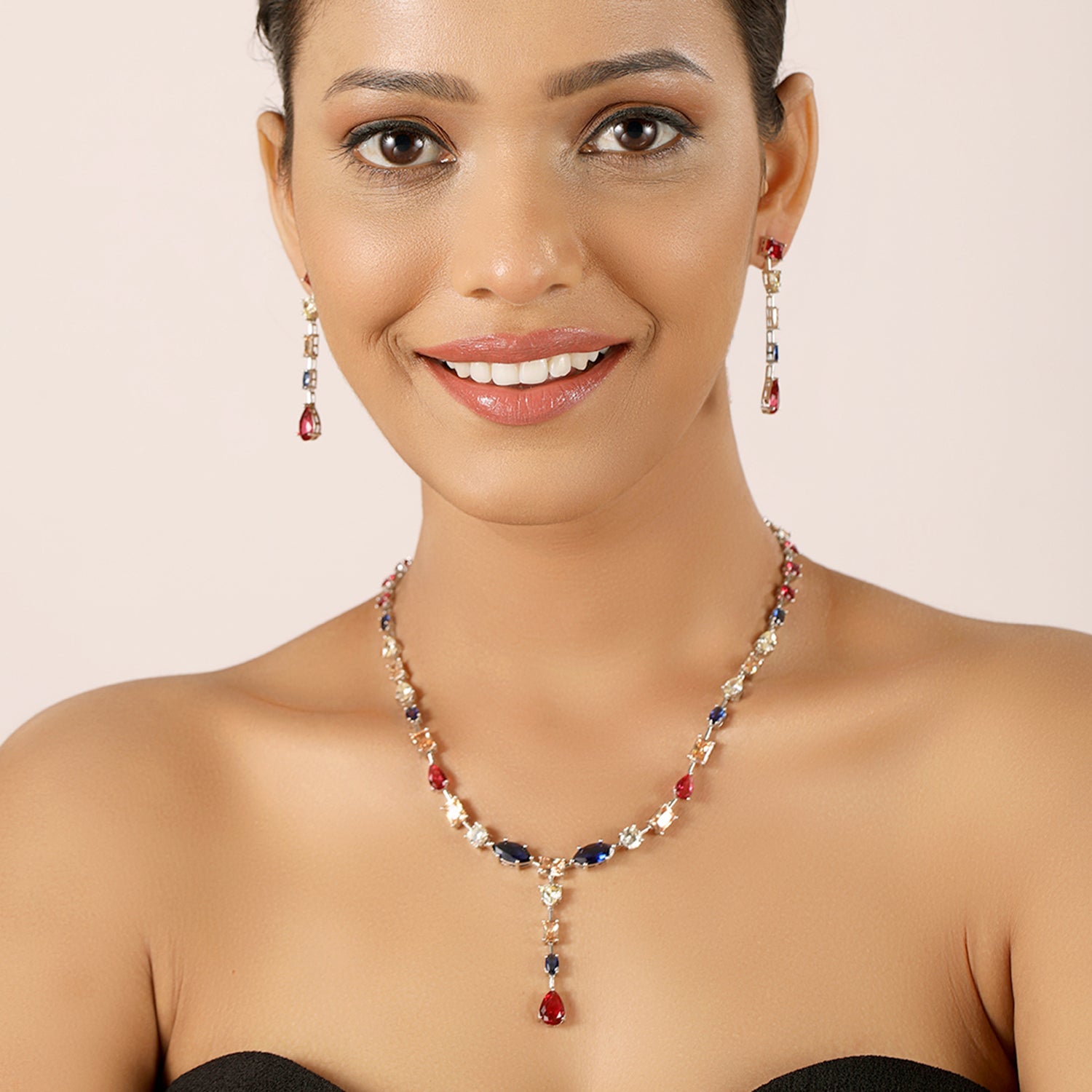 Multi Coloured Contemporary Designer Necklace Set with Earrings