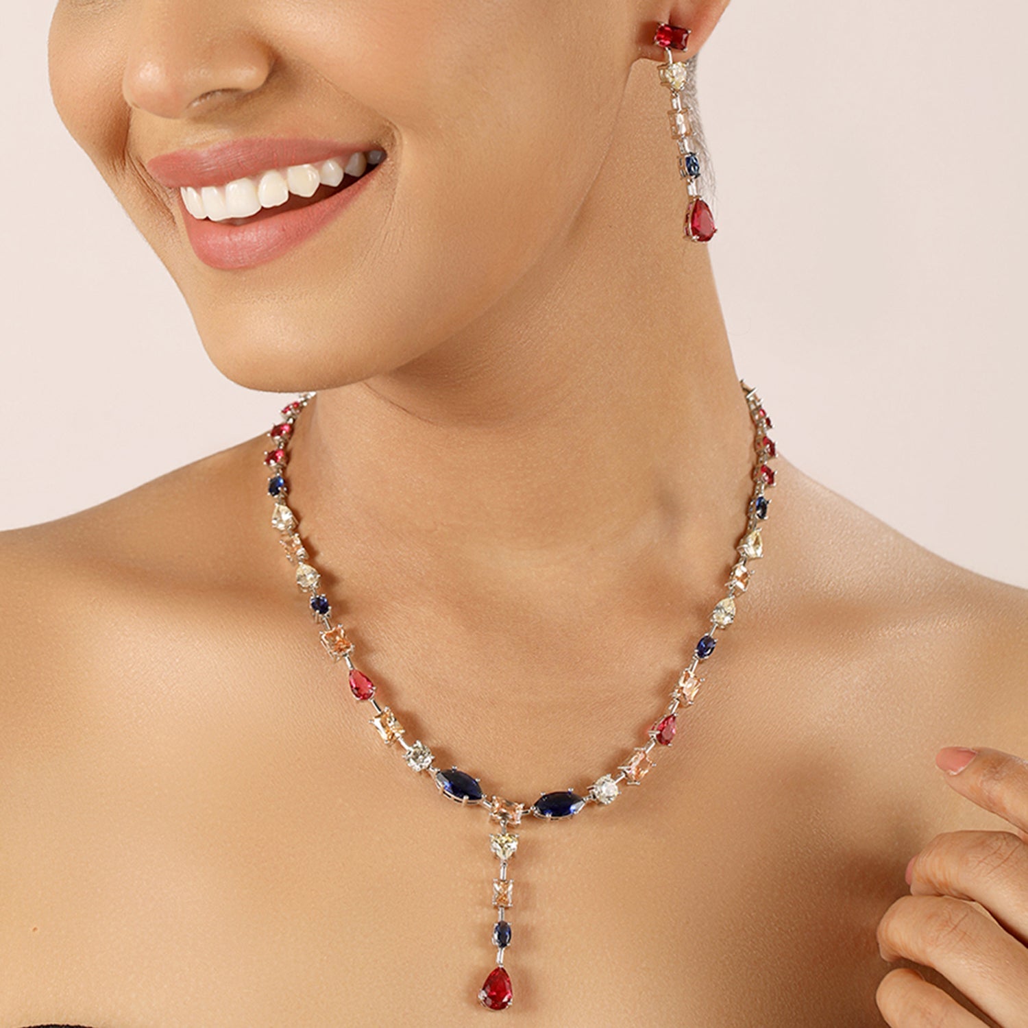 Multi Coloured Contemporary Designer Necklace Set with Earrings