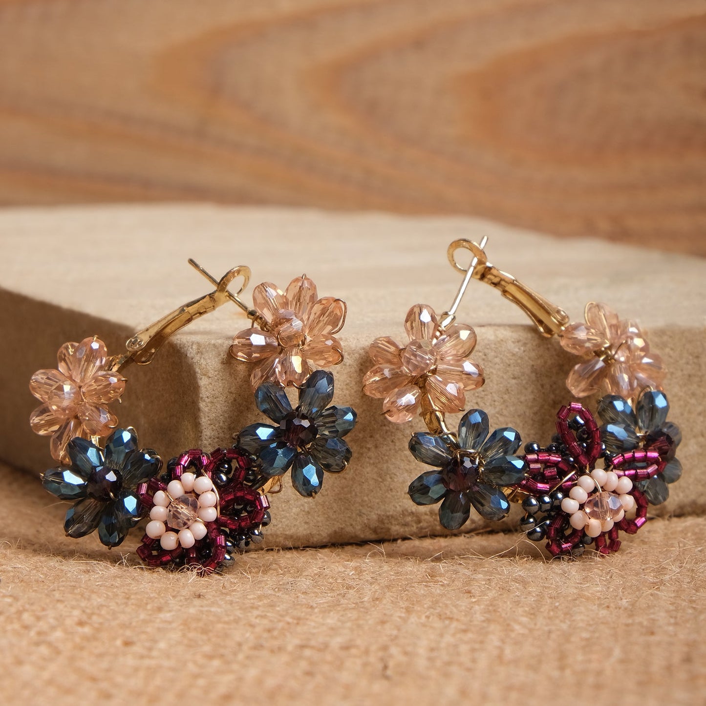 Multi Floral Beaded Hoop Earrings