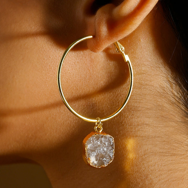 Natural Stone Aqua Hoop Earrings