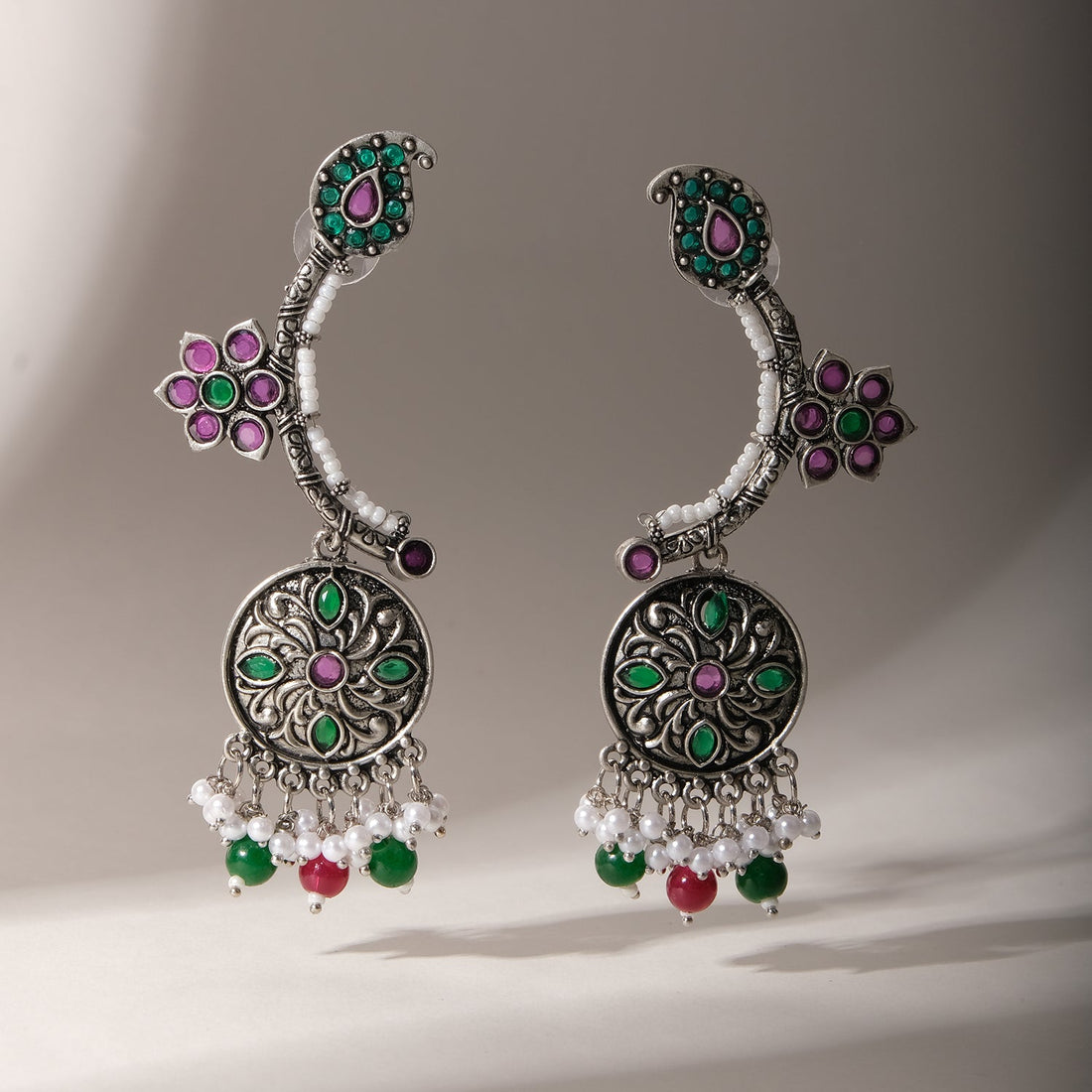 Oxidised Chaand Ambi Beaded Earrings