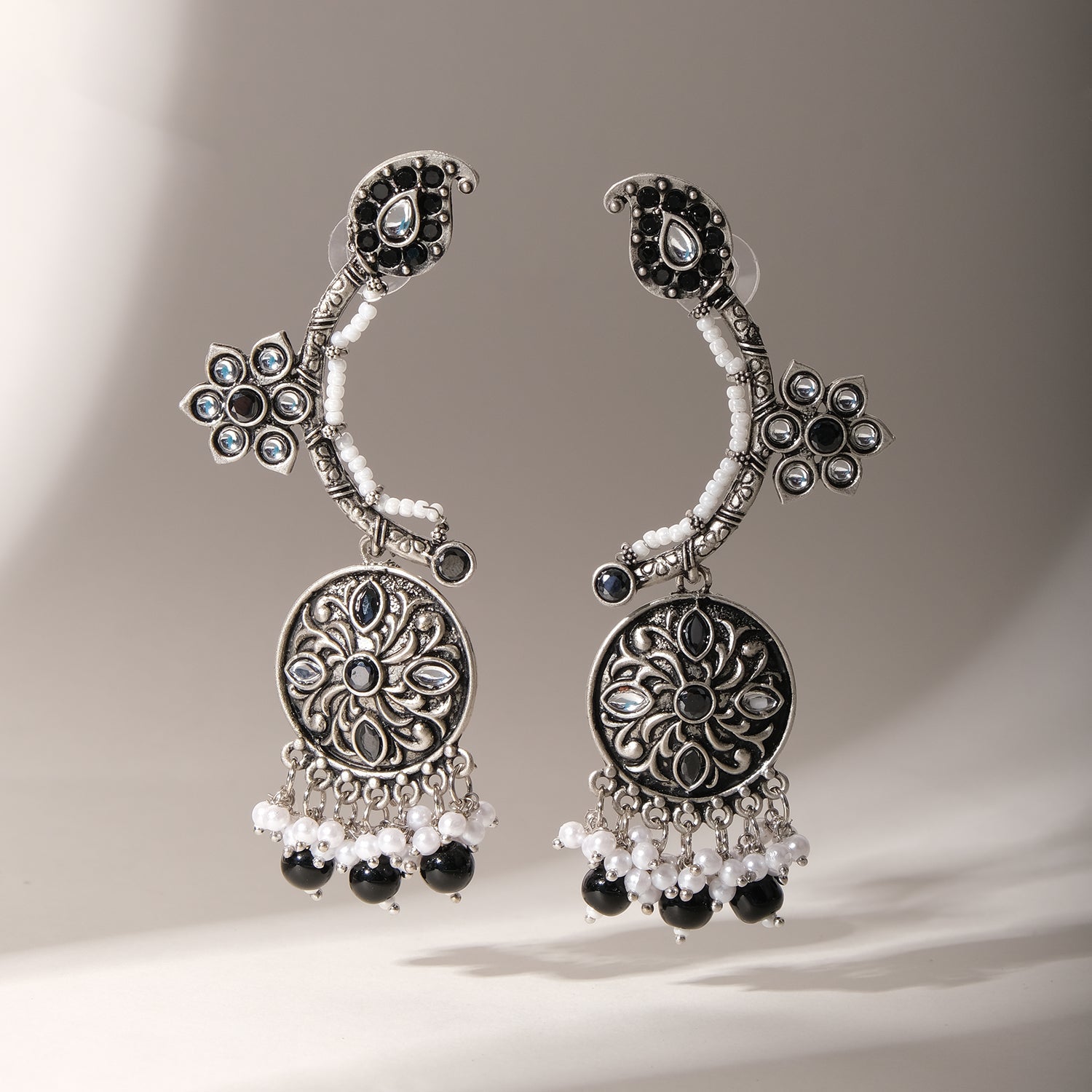 Oxidised Chaand Ambi Beaded Earrings