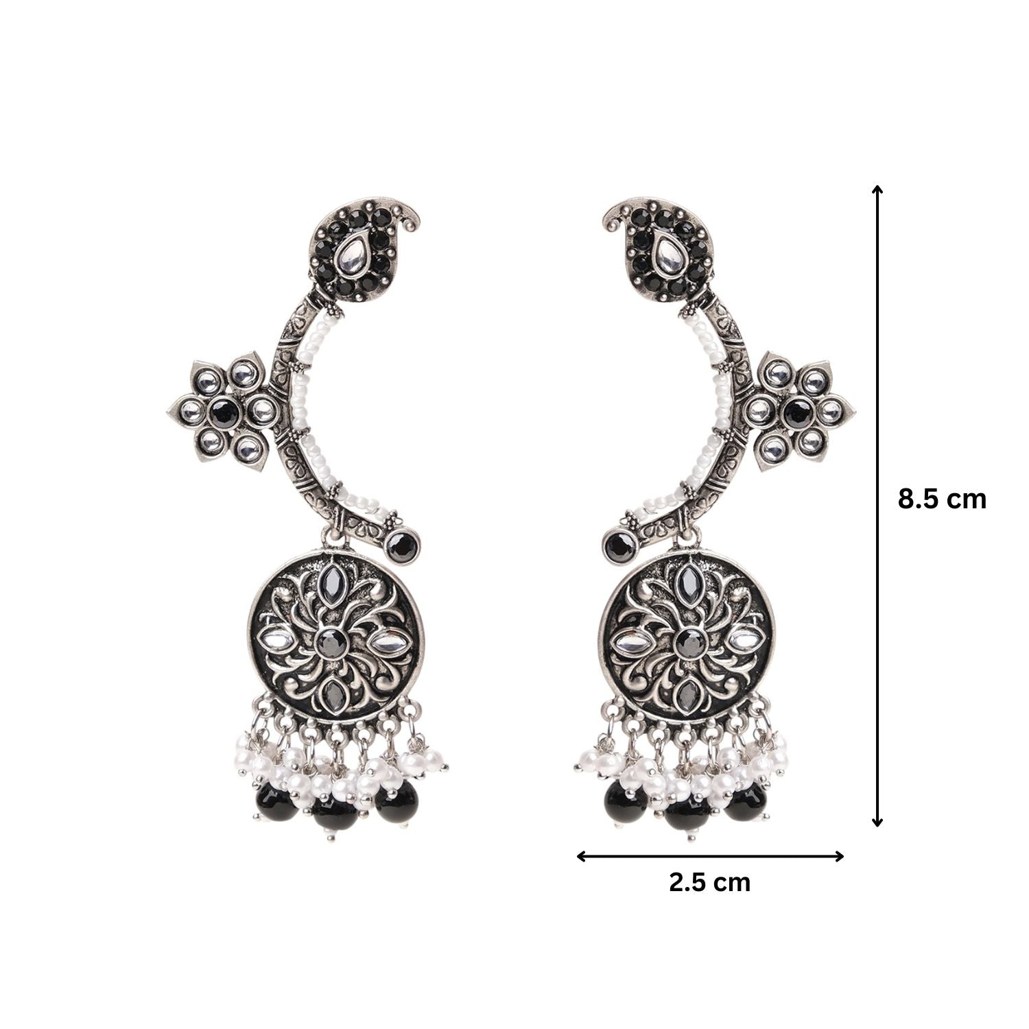 Oxidised Chaand Ambi Beaded Earrings