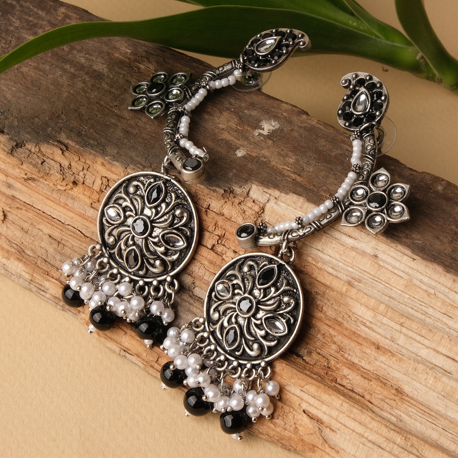 Oxidised Chaand Ambi Beaded Earrings