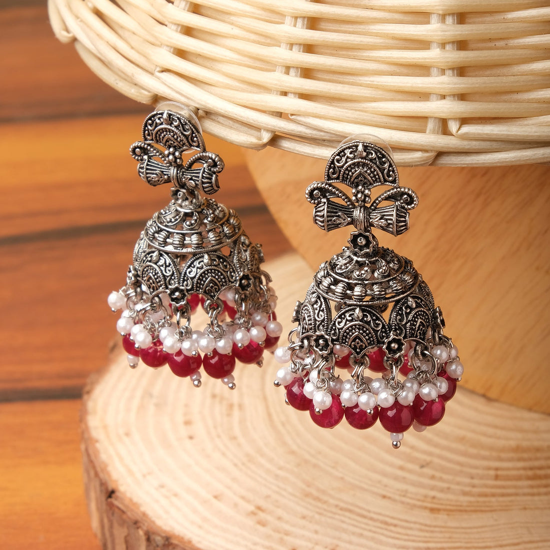 Oxidised Lightweight Fulkari Jhumka Earrings