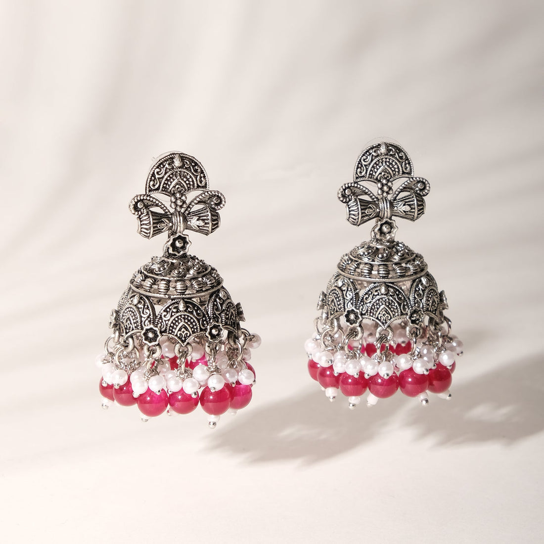 Oxidised Lightweight Fulkari Jhumka Earrings