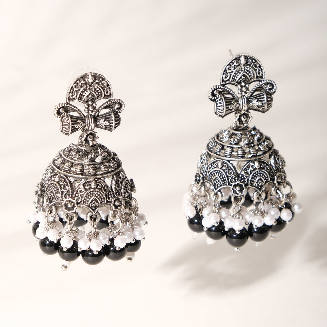 Oxidised Lightweight Fulkari Jhumka Earrings