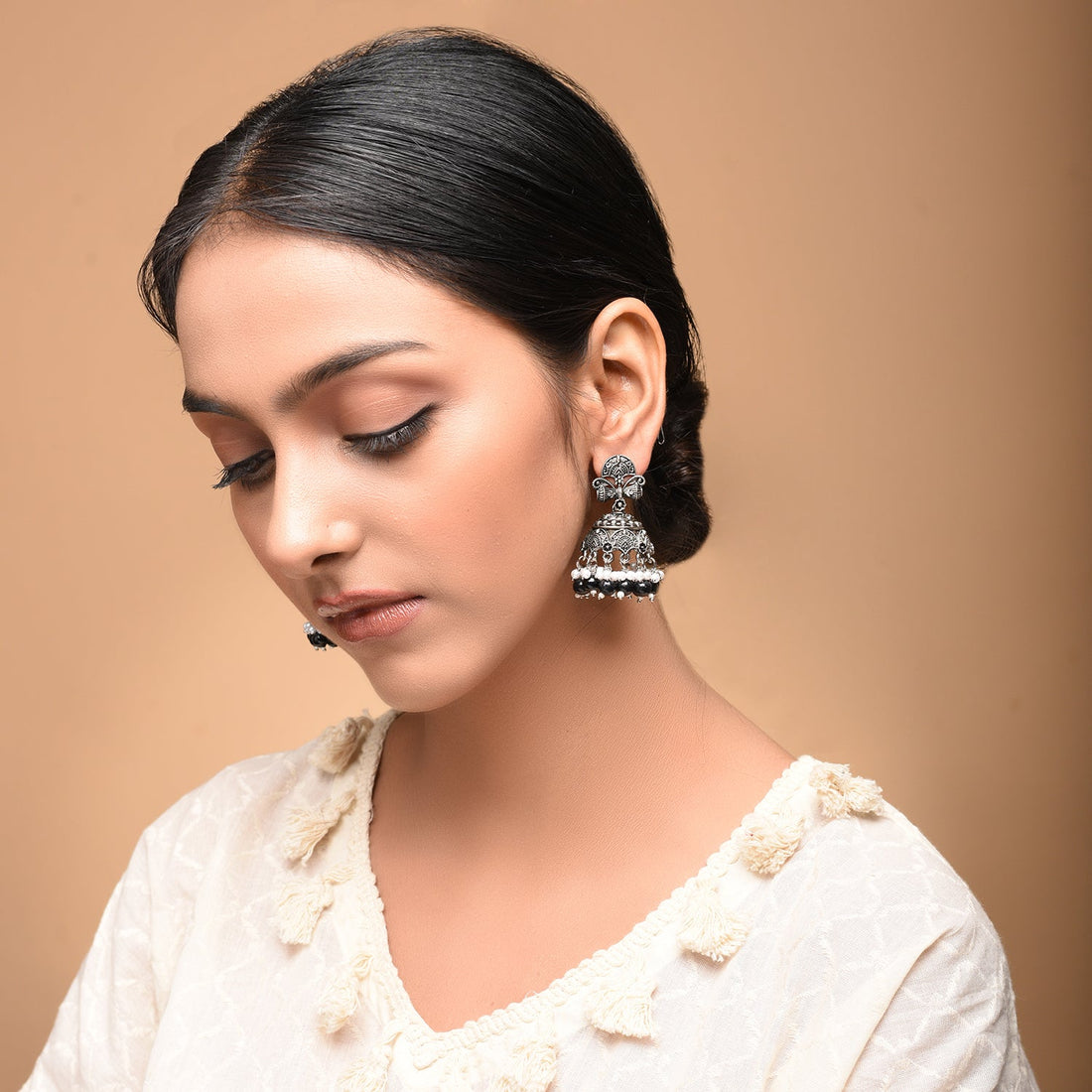 Oxidised Lightweight Fulkari Jhumka Earrings