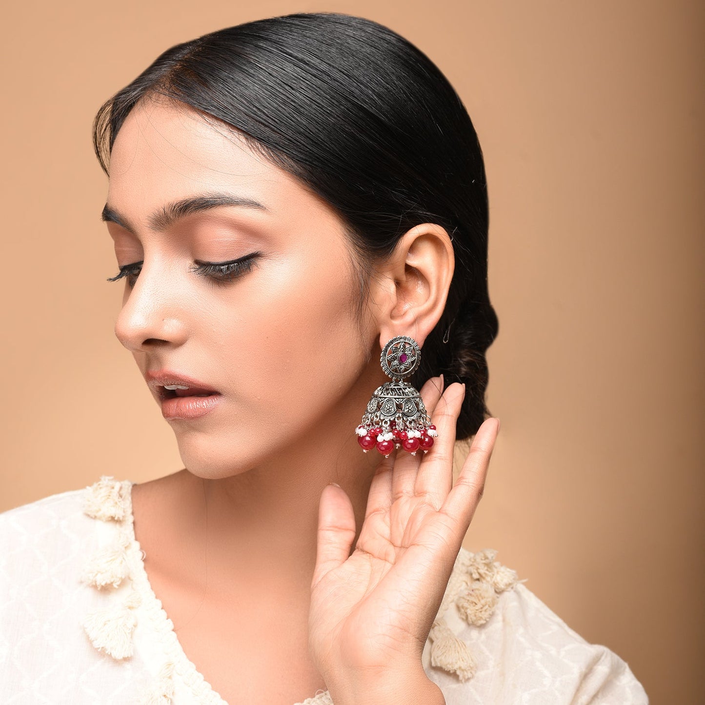 Oxidised Lightweight Fulpatti Jhumka Earrings