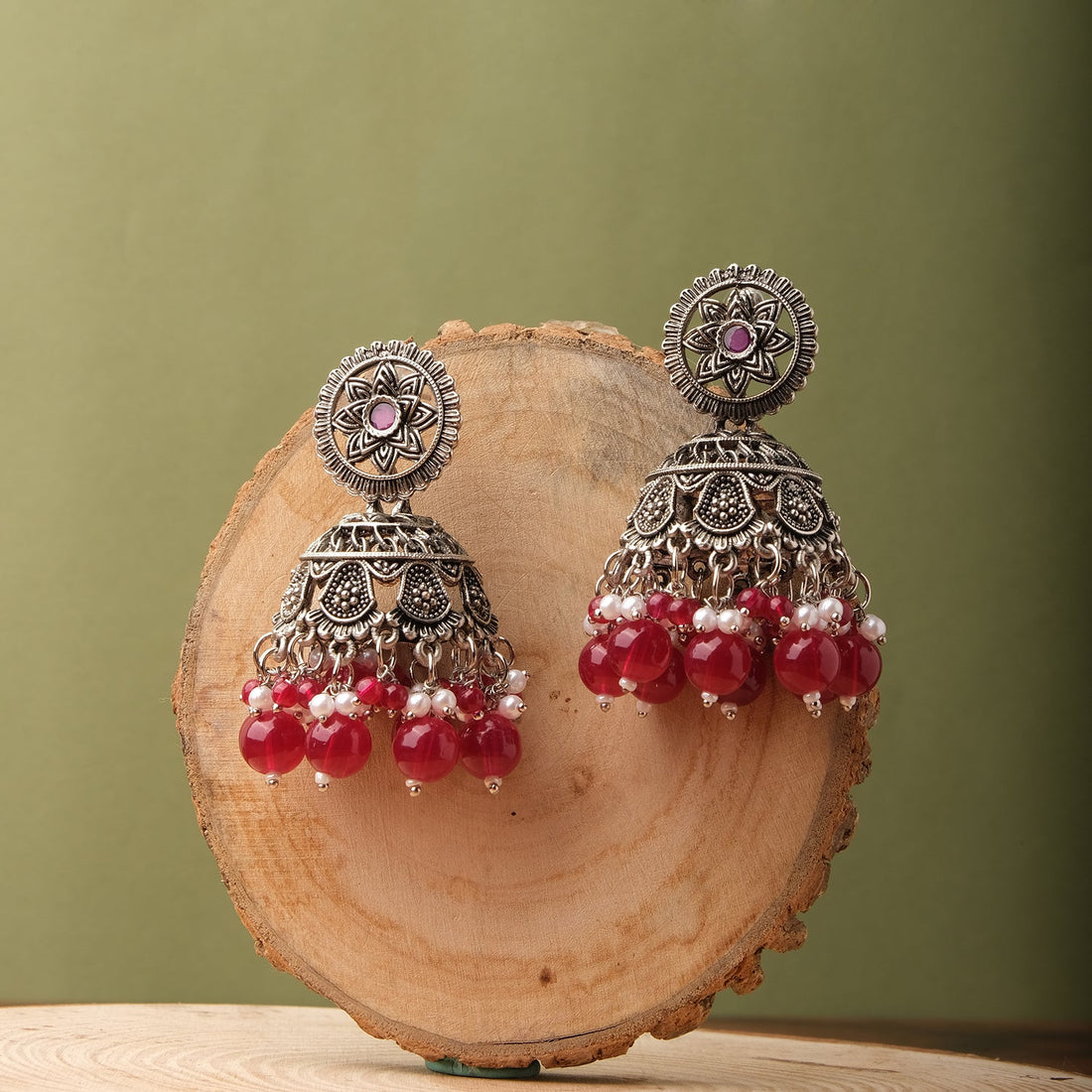 Oxidised Lightweight Fulpatti Jhumka Earrings