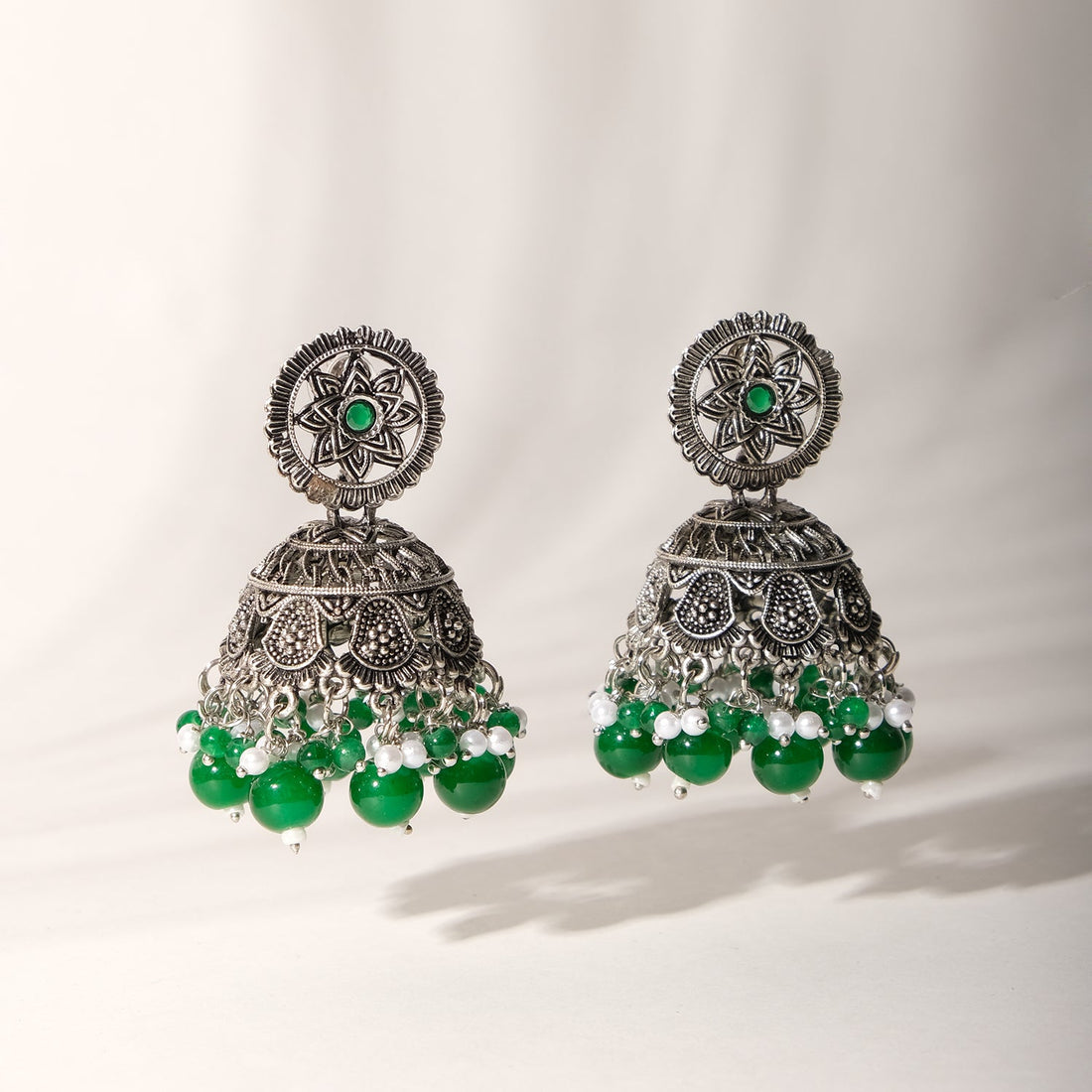 Oxidised Lightweight Fulpatti Jhumka Earrings