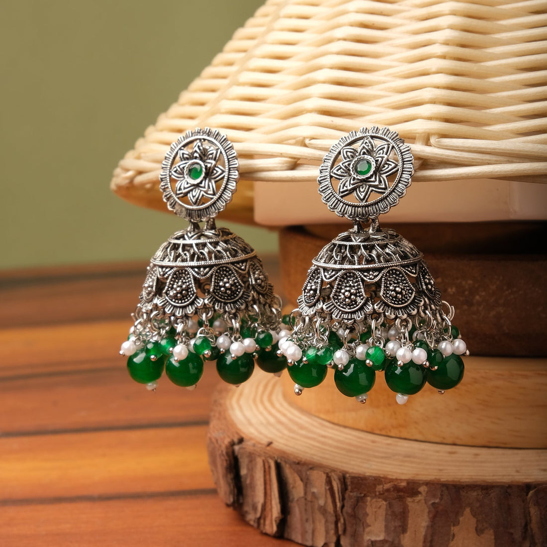 Oxidised Lightweight Fulpatti Jhumka Earrings