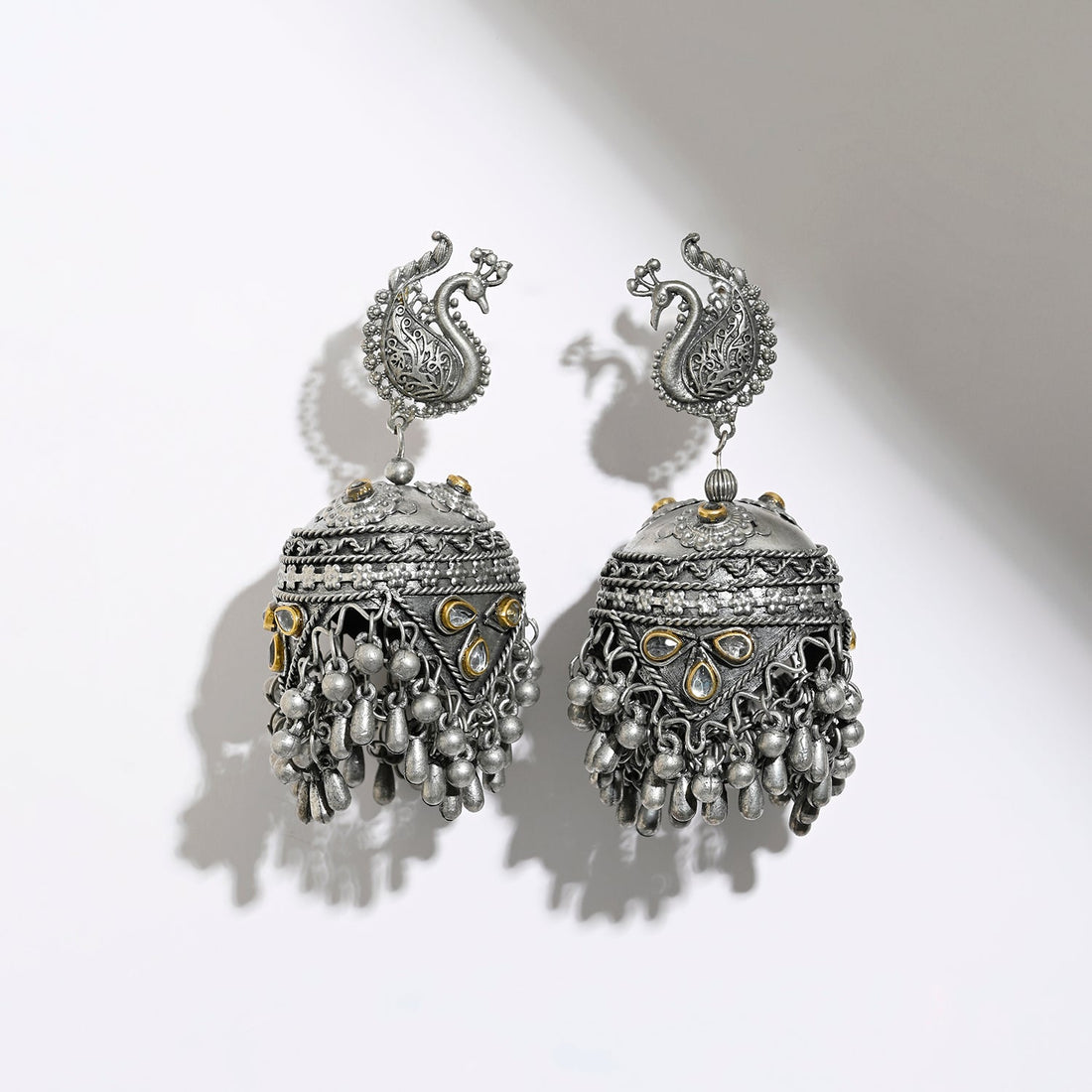 Peacock Light Weight Oxidised  Jhumka Earrings