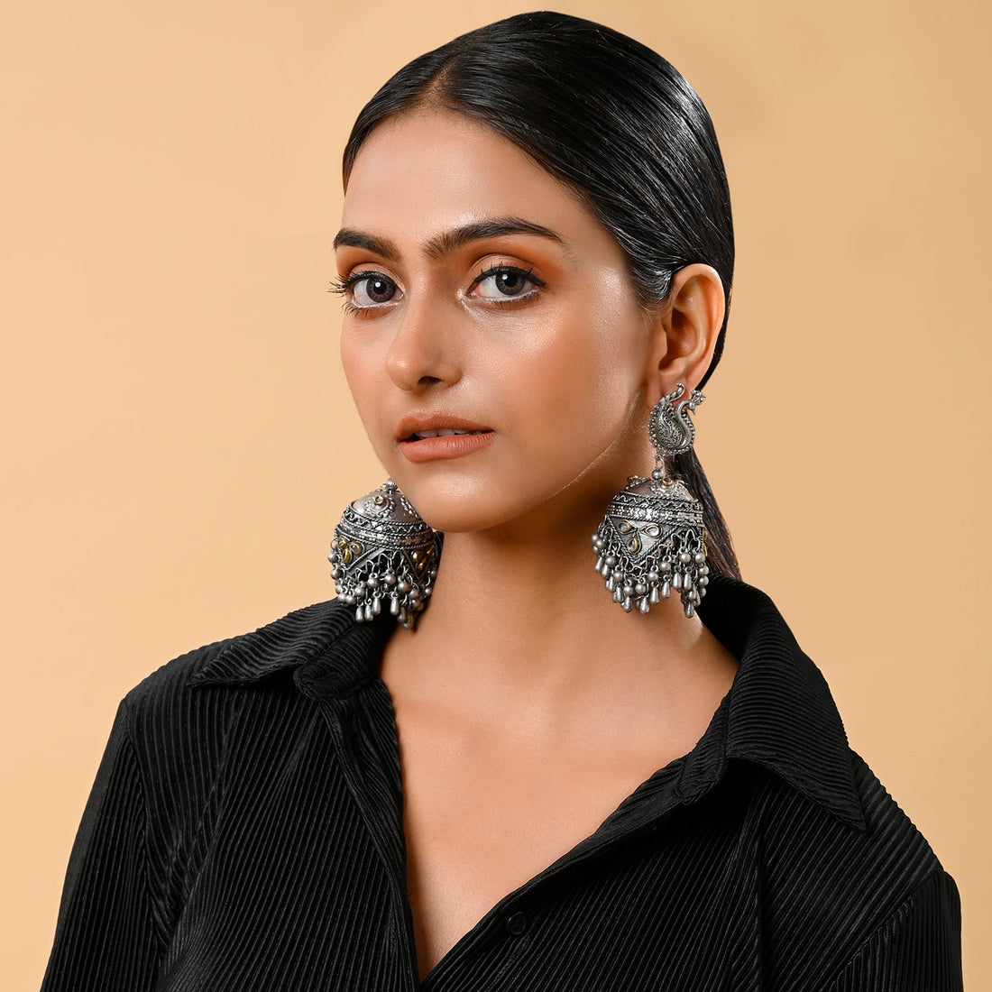 Peacock Light Weight Oxidised  Jhumka Earrings