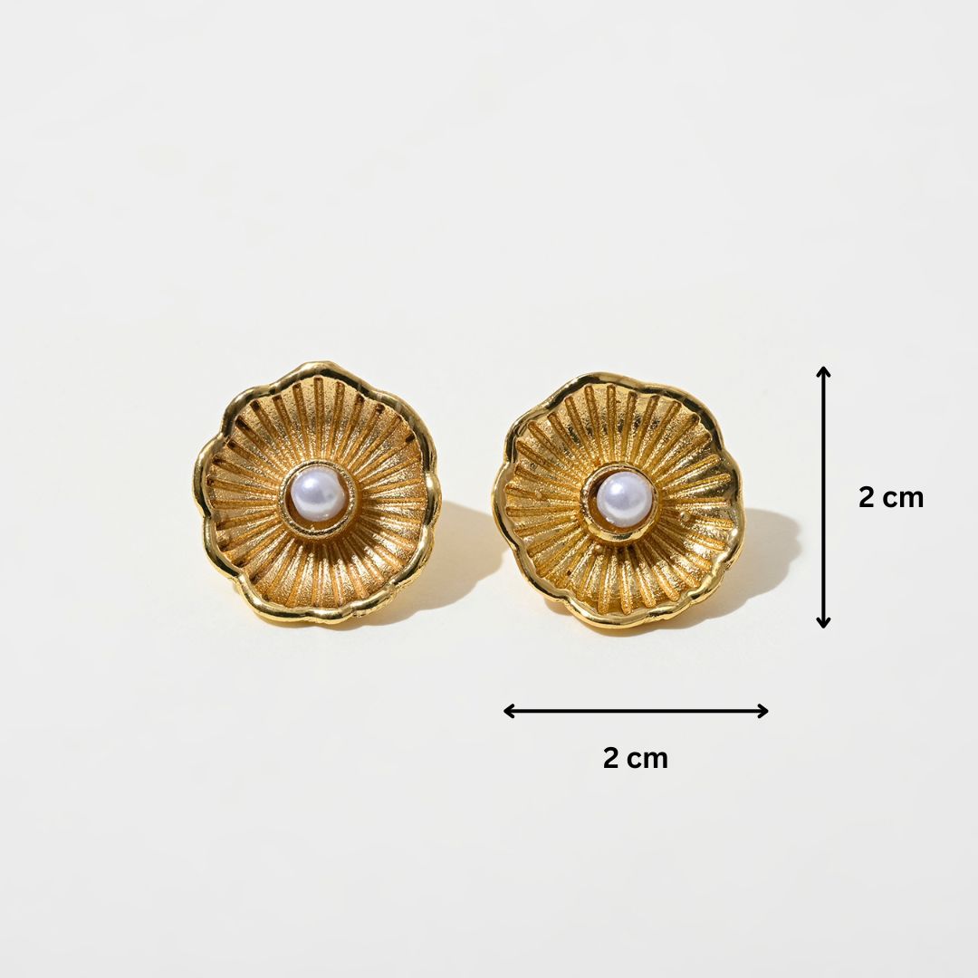 Pearl Semi Precious Lotus Stud Earring