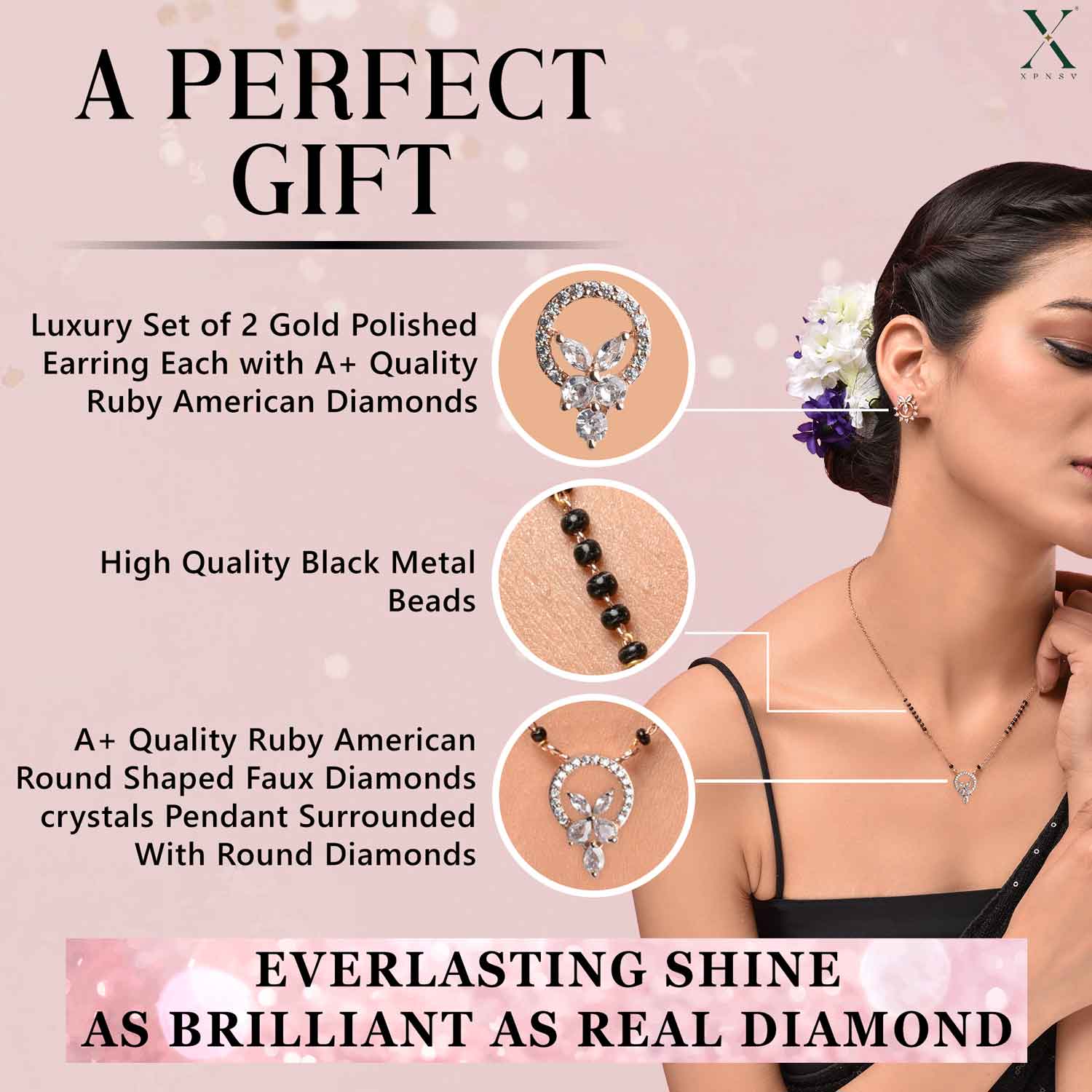 Petals Of Love American Diamond Mangalsutra with Earrings