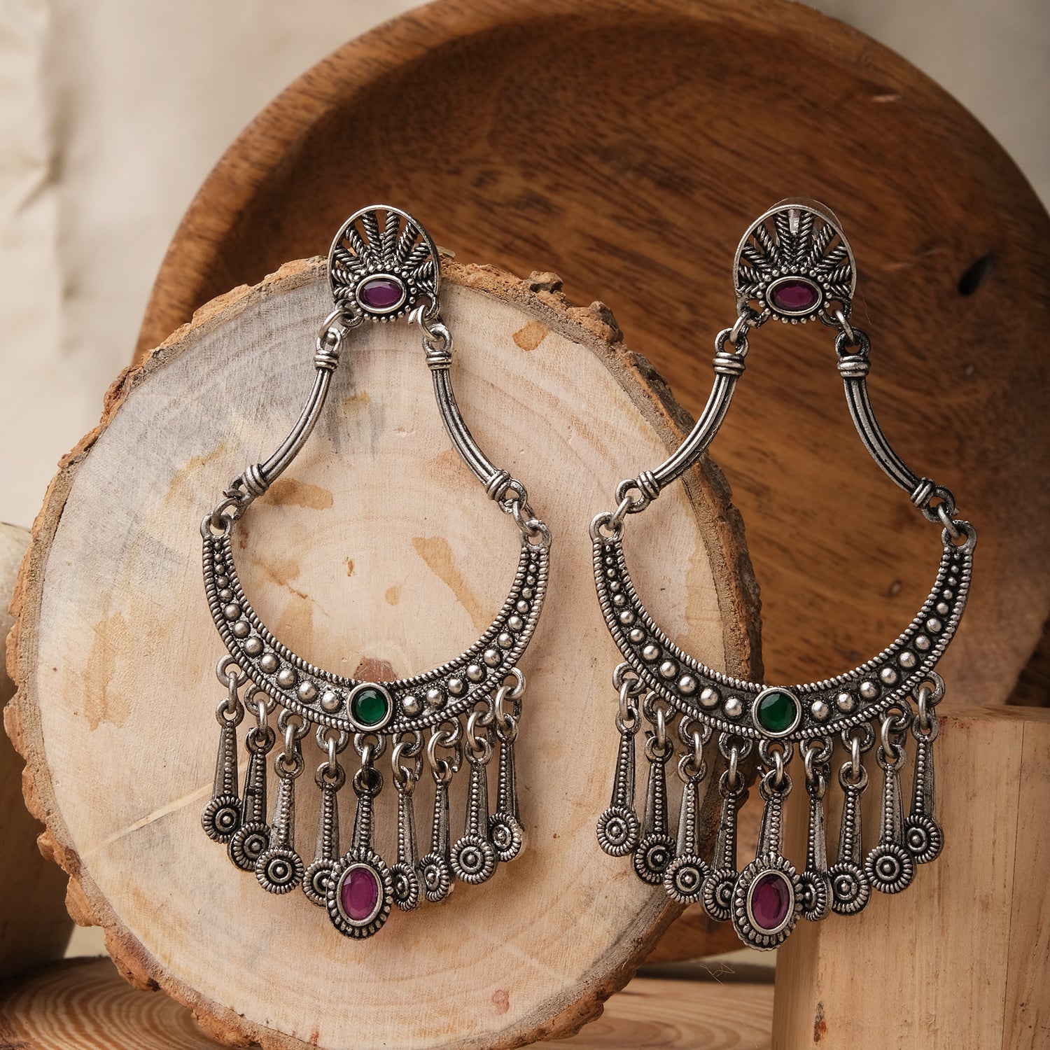 Pranali Silver Oxidised Earrings