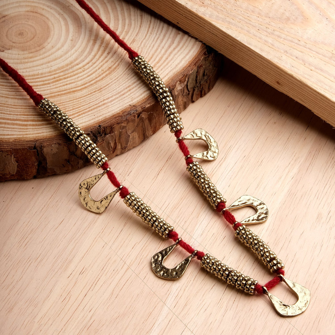 Radiant Red Thread Metal Necklace