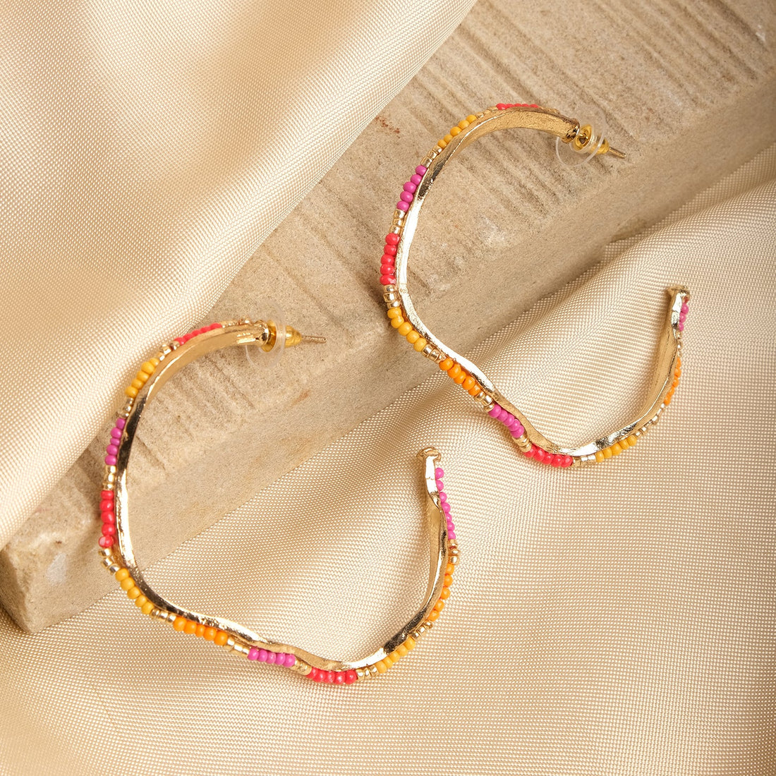 Rainbow Beaded Hoop Earrings