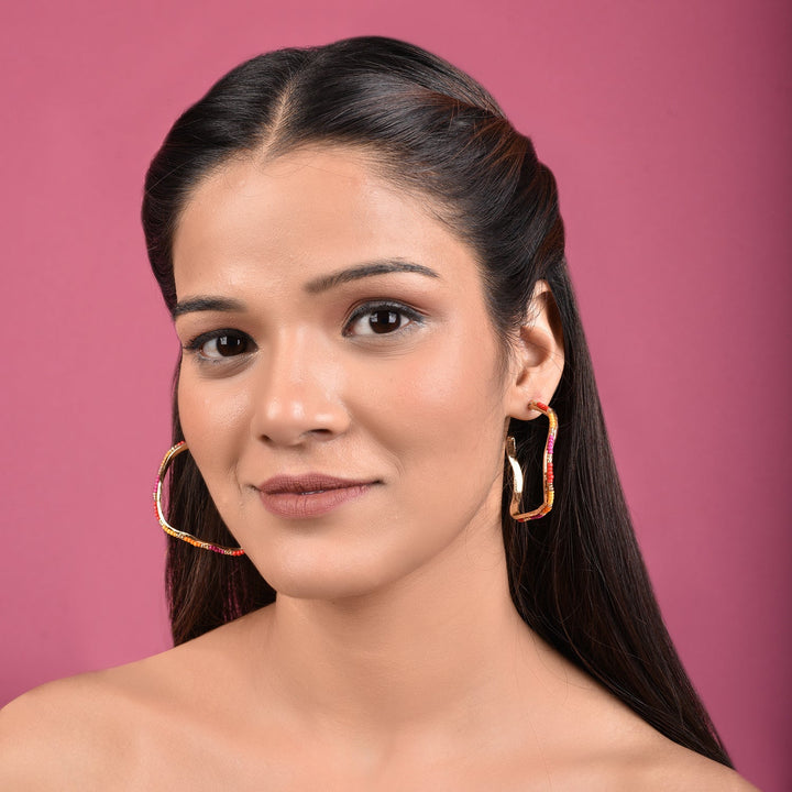 Rainbow Beaded Hoop Earrings