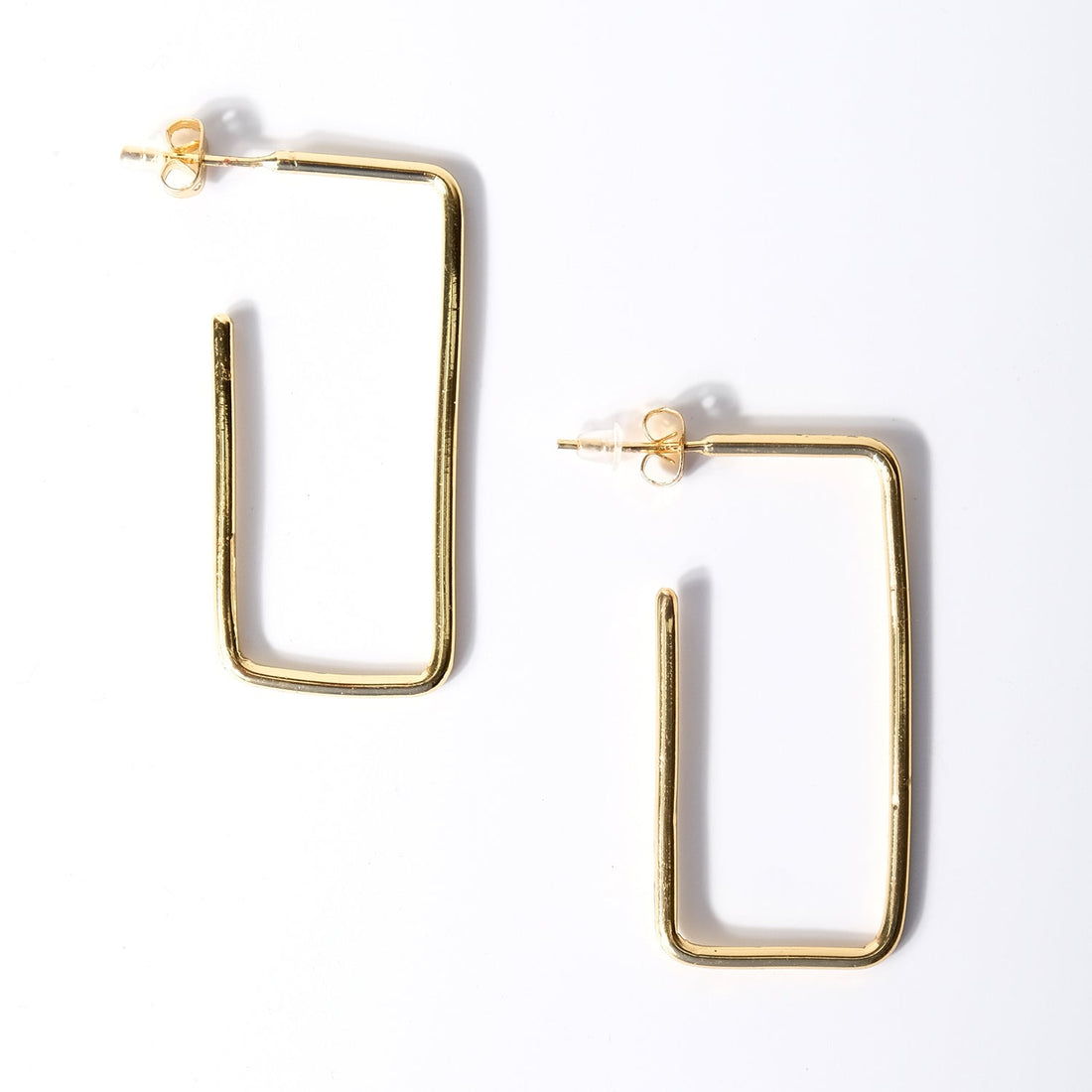 Rectangle Shape Gold Hoop Earrings