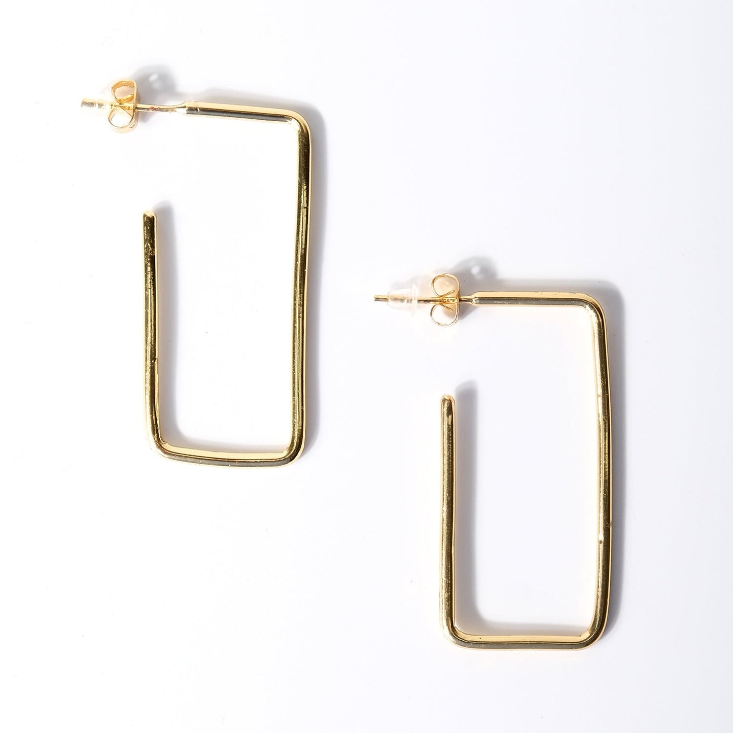 Rectangle Shape Gold Hoop Earrings