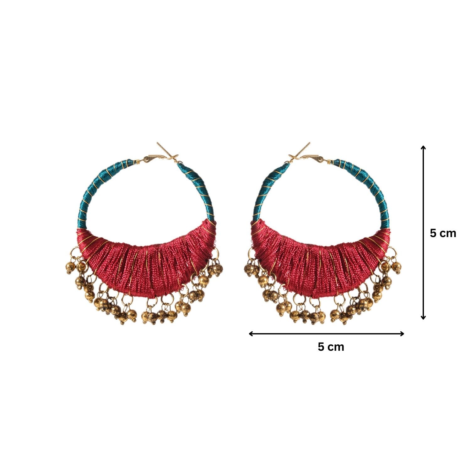 Red Ghungroo Swirl Hoop Earrings