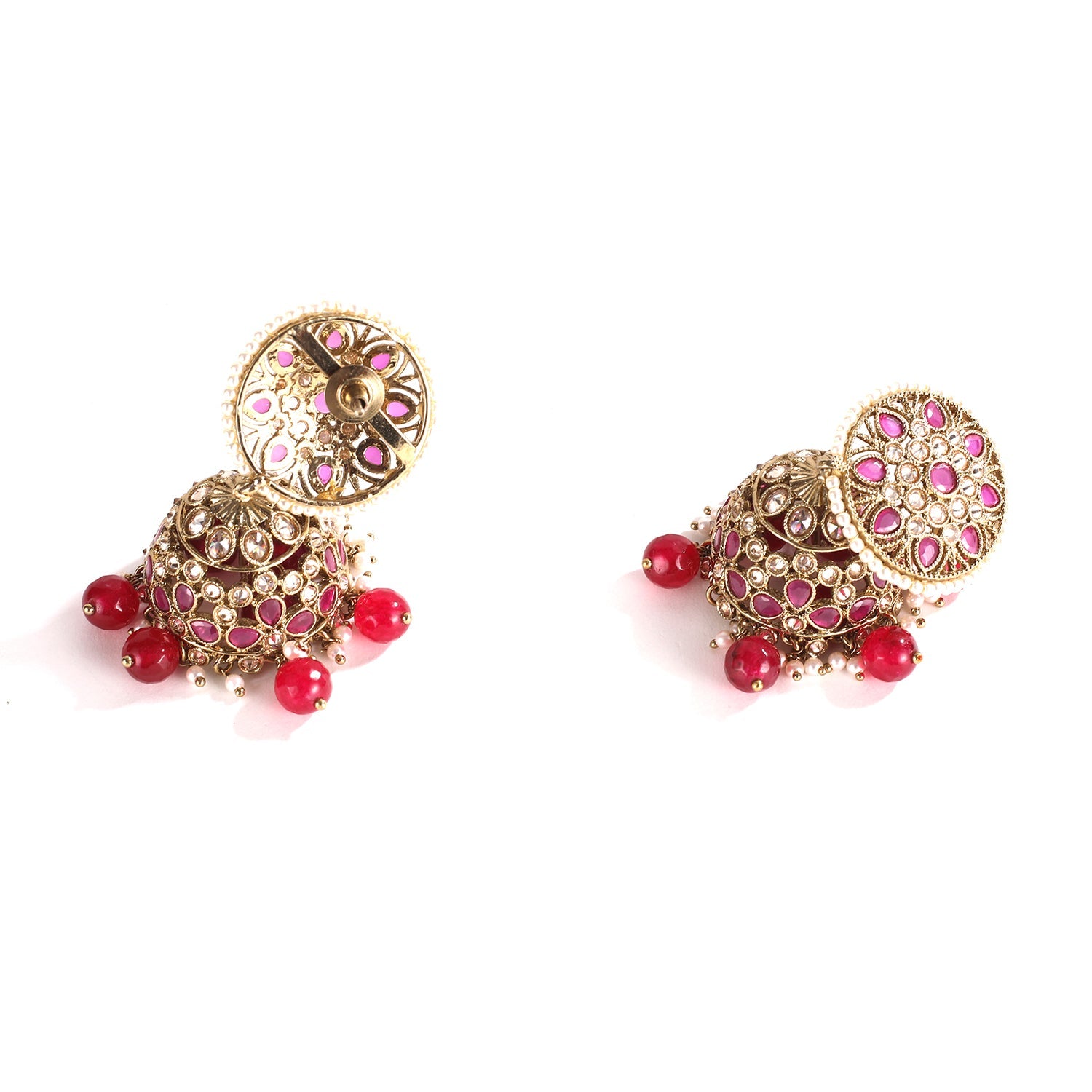 Red Gold Polish Choker Necklace With Earrings And Tika Set