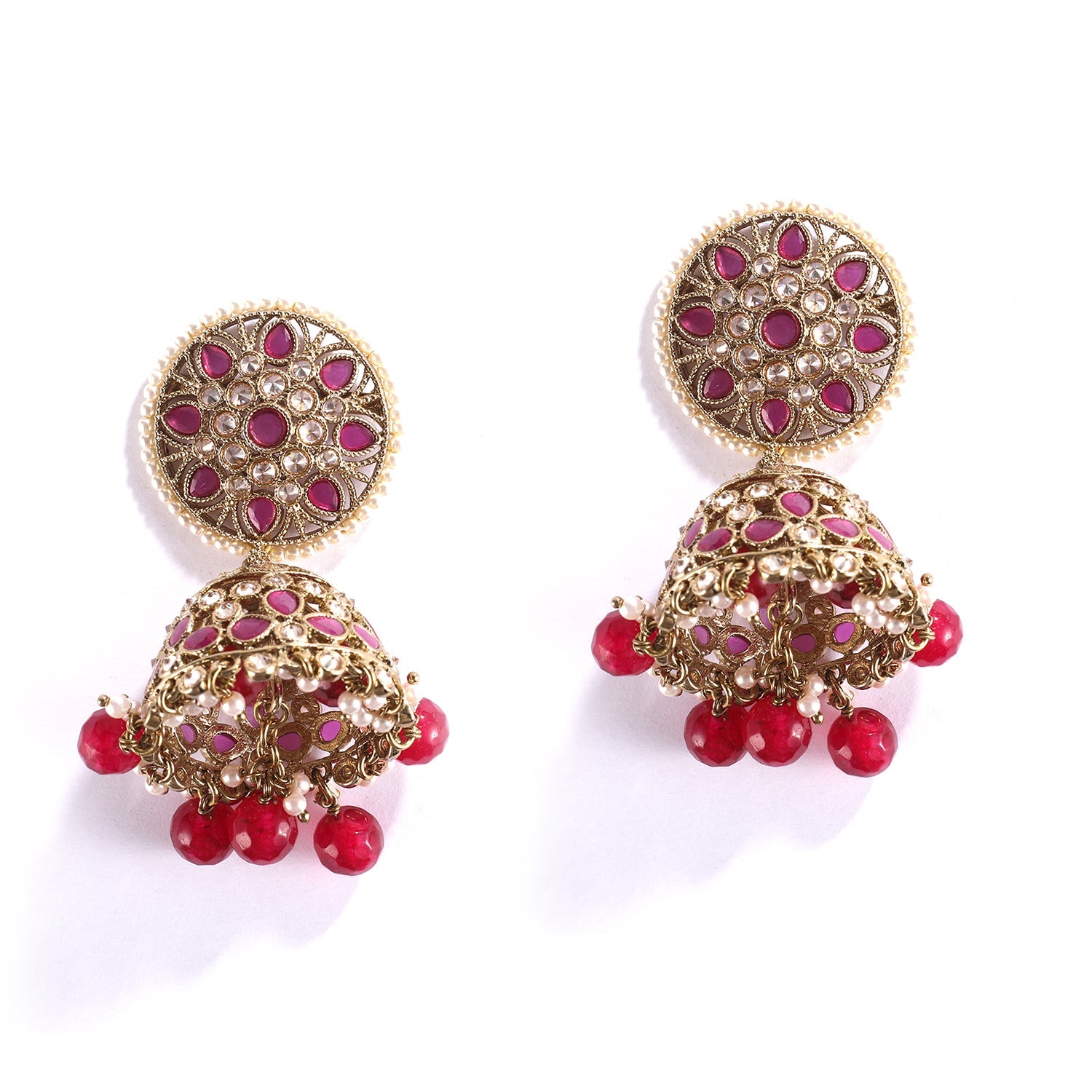 Red Gold Polish Choker Necklace With Earrings And Tika Set