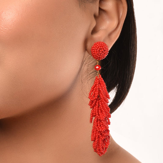 Red Harmony Tassel Beads Drop Earrings