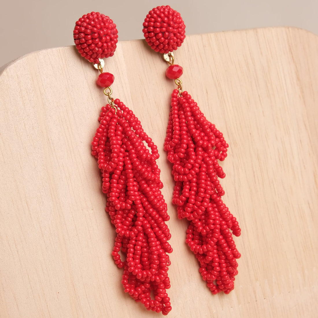 Red Harmony Tassel Beads Drop Earrings