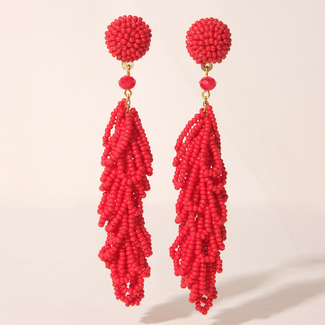 Red Harmony Tassel Beads Drop Earrings