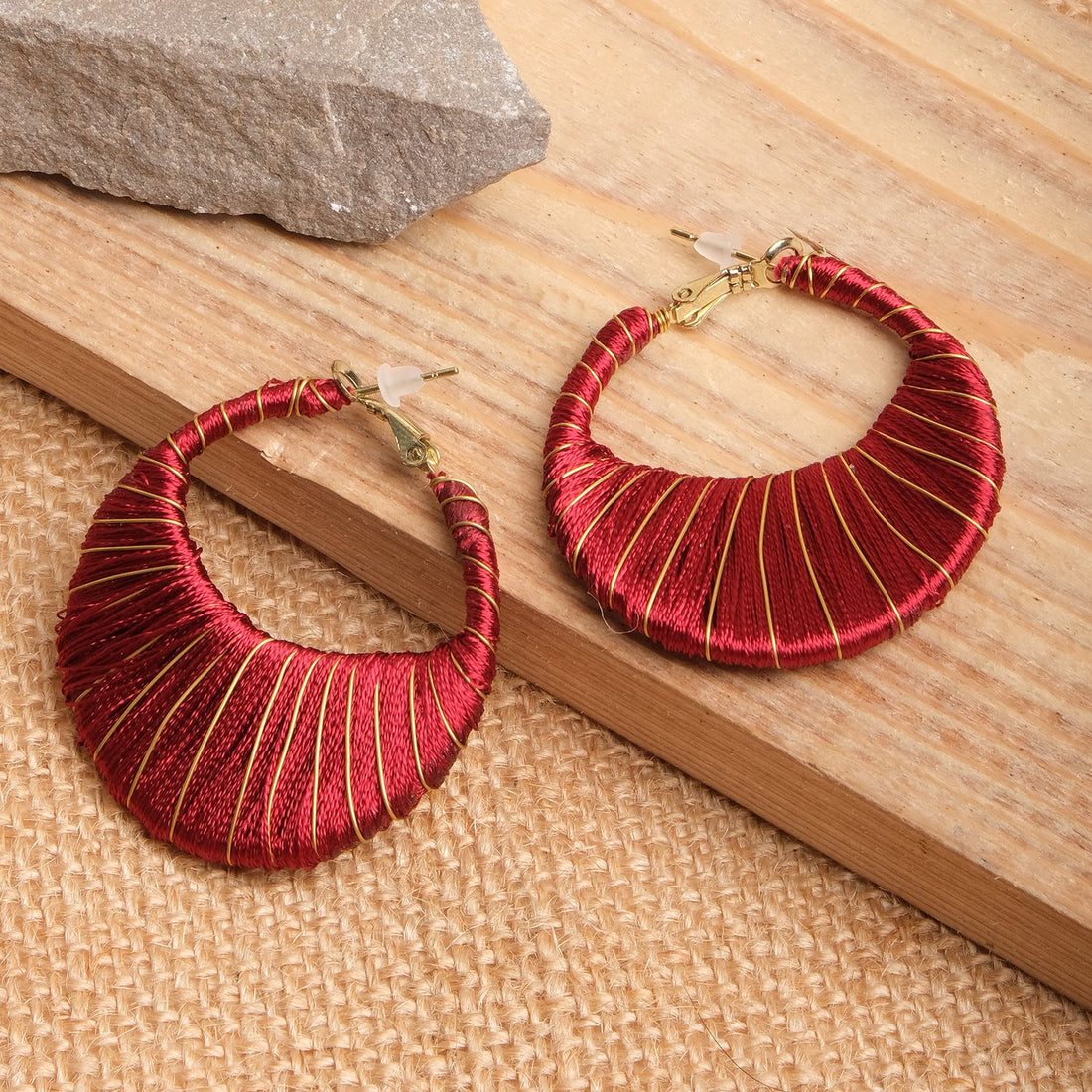 Red Loom Swirl Hoop Earrings