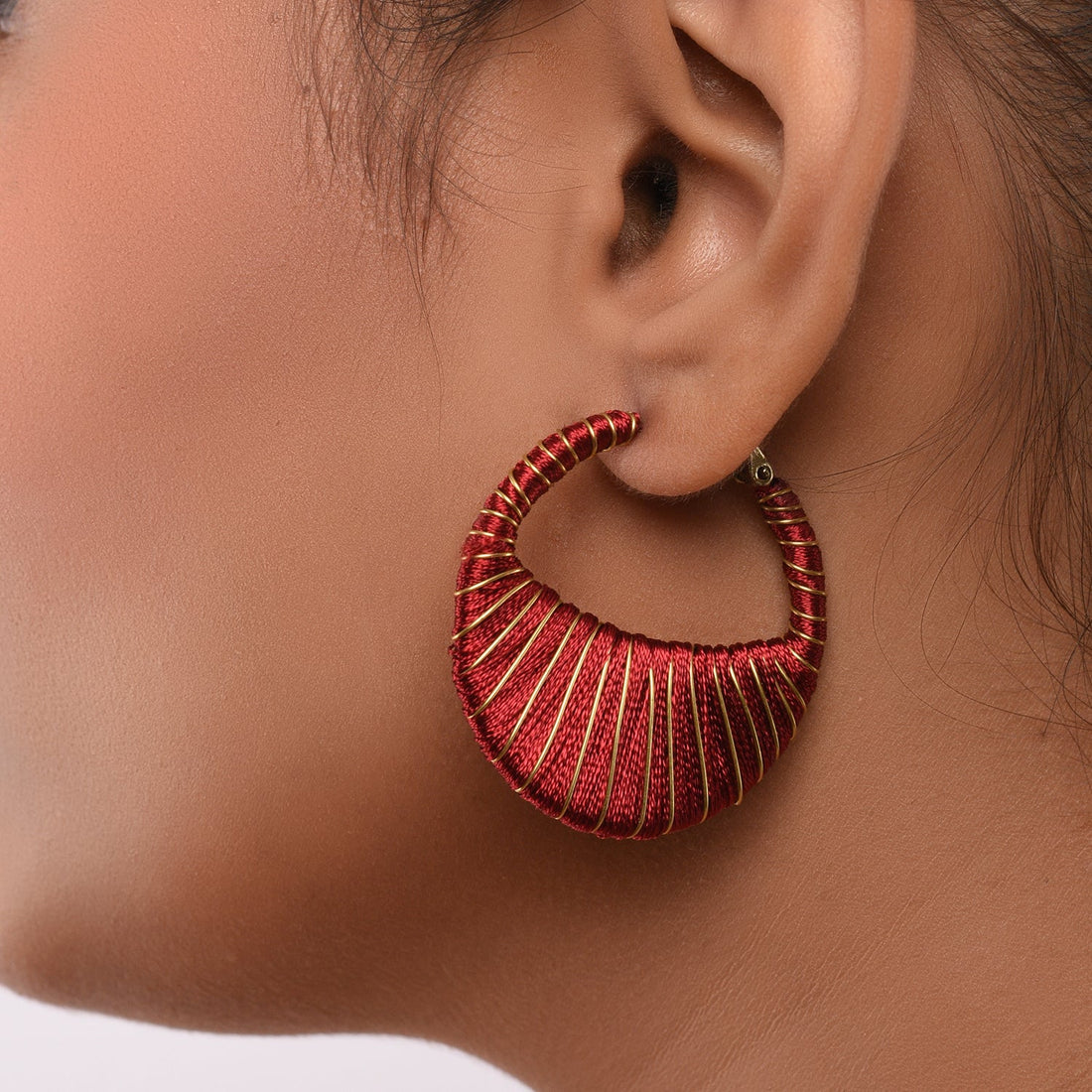 Red Loom Swirl Hoop Earrings