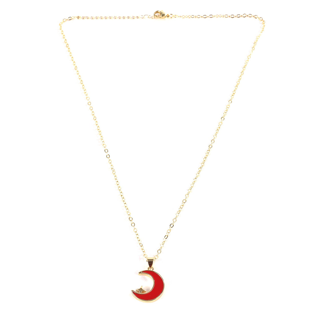 Red Moon Pendant with Gold Chain