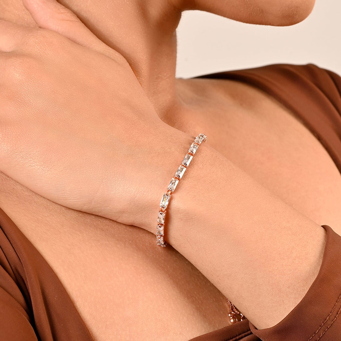 Rose Gold and Glass Stone Tennis Bracelet