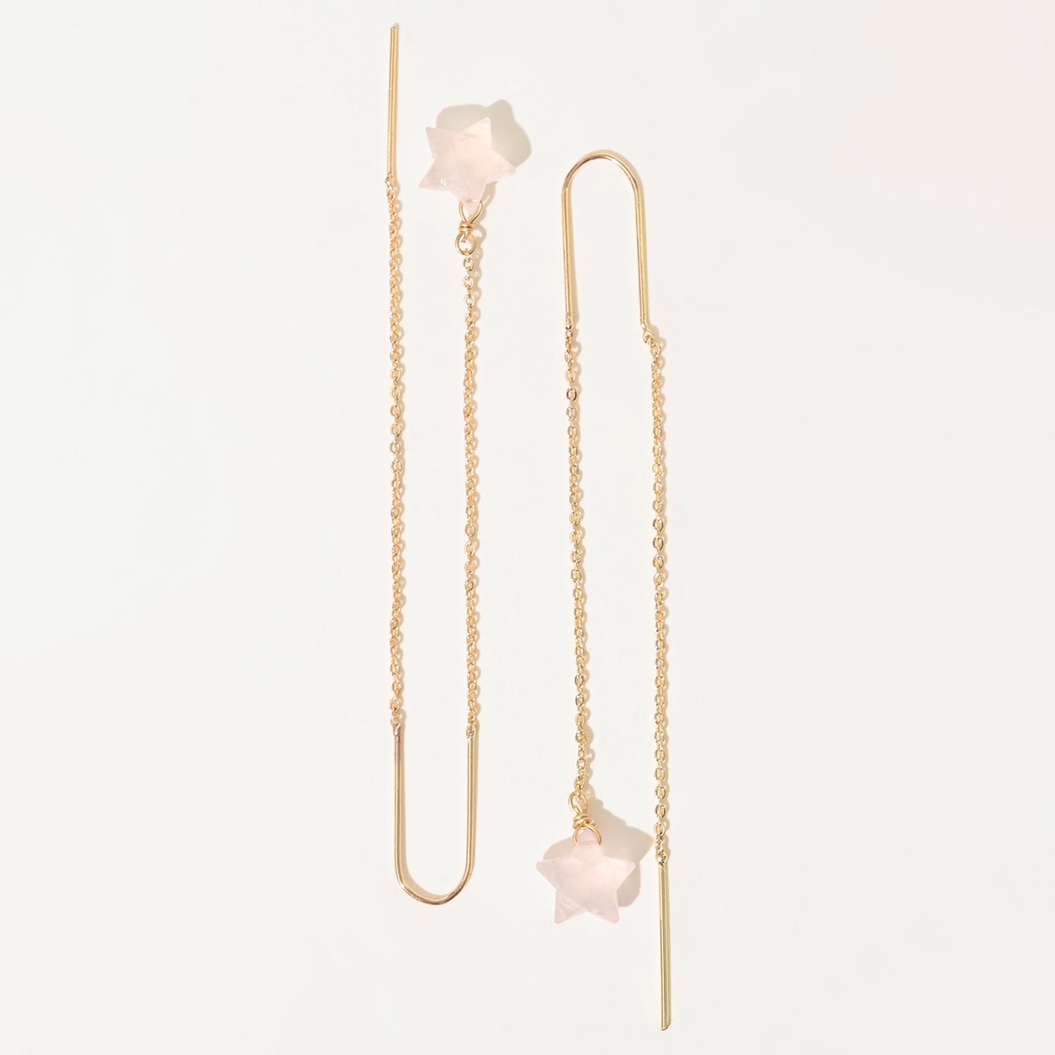 Rose Quartz Semi Precious Star Drop Earrings