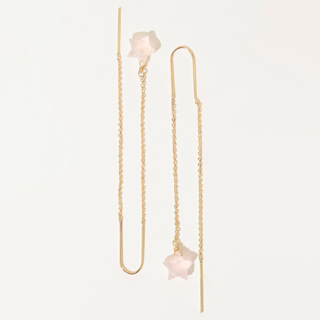 Rose Quartz Semi Precious Star Drop Earrings