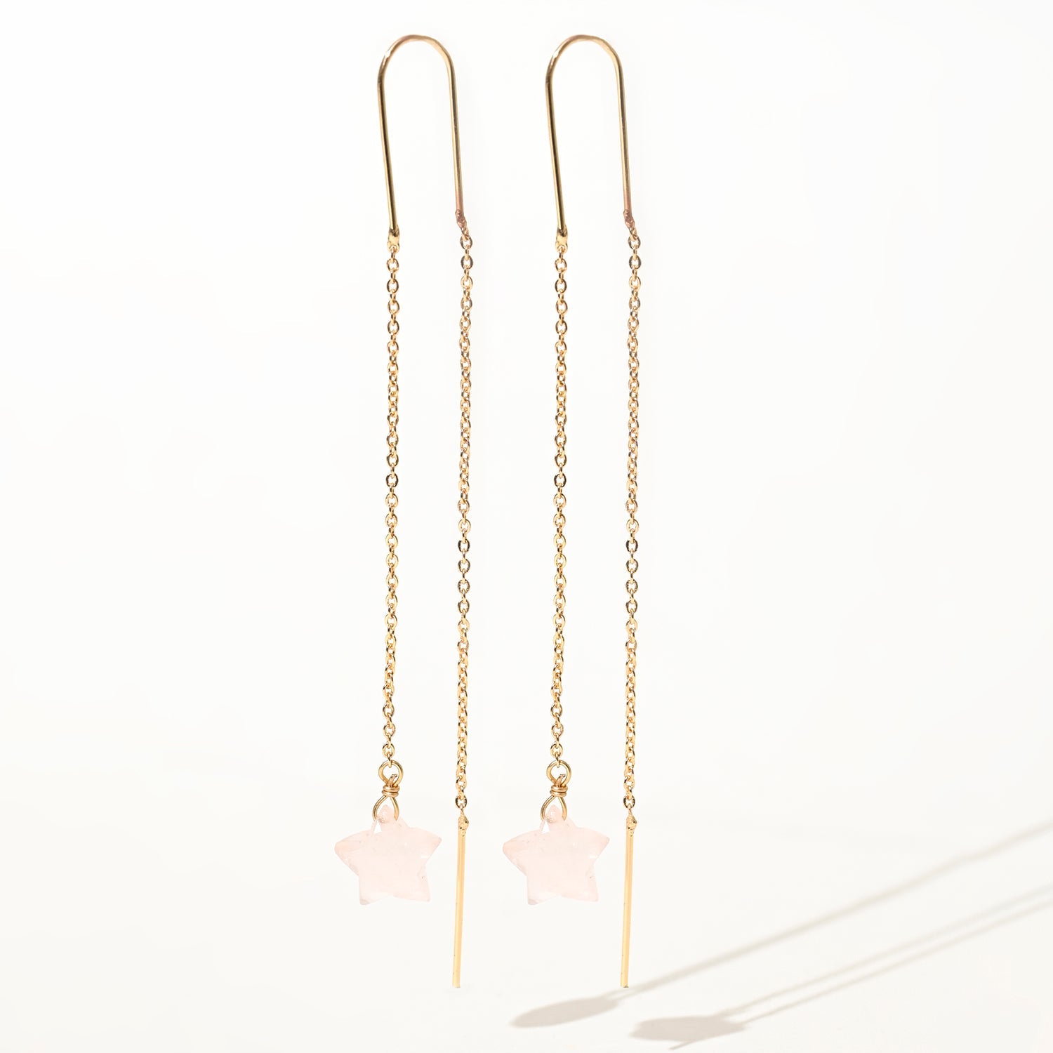 Rose Quartz Semi Precious Star Drop Earrings