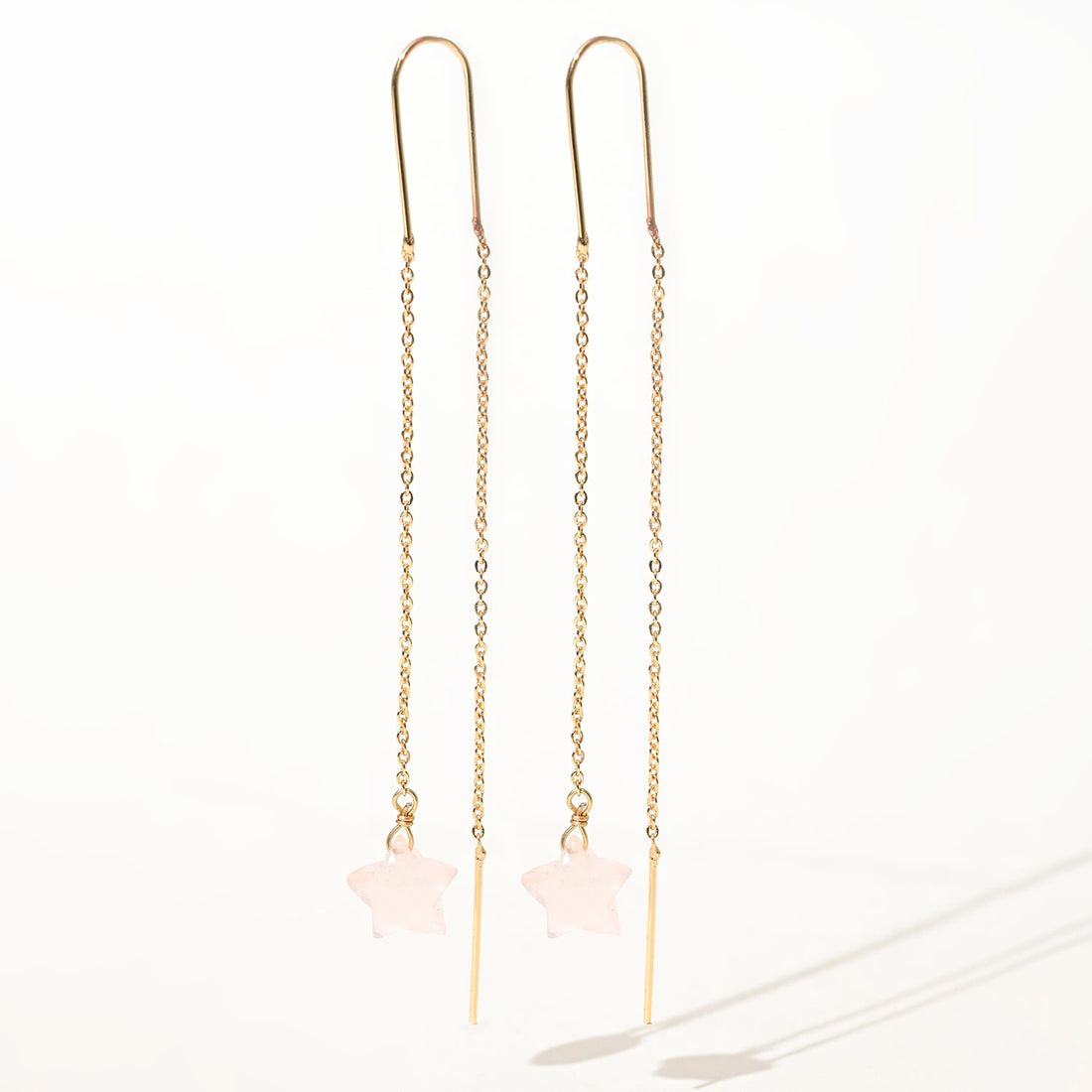 Rose Quartz Semi Precious Star Drop Earrings