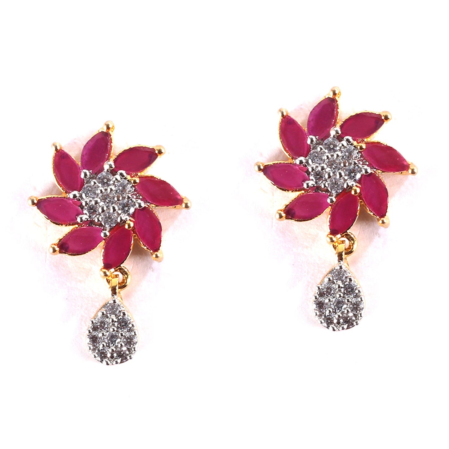 Ruby Flower Necklace Set with Cubic Zirconia